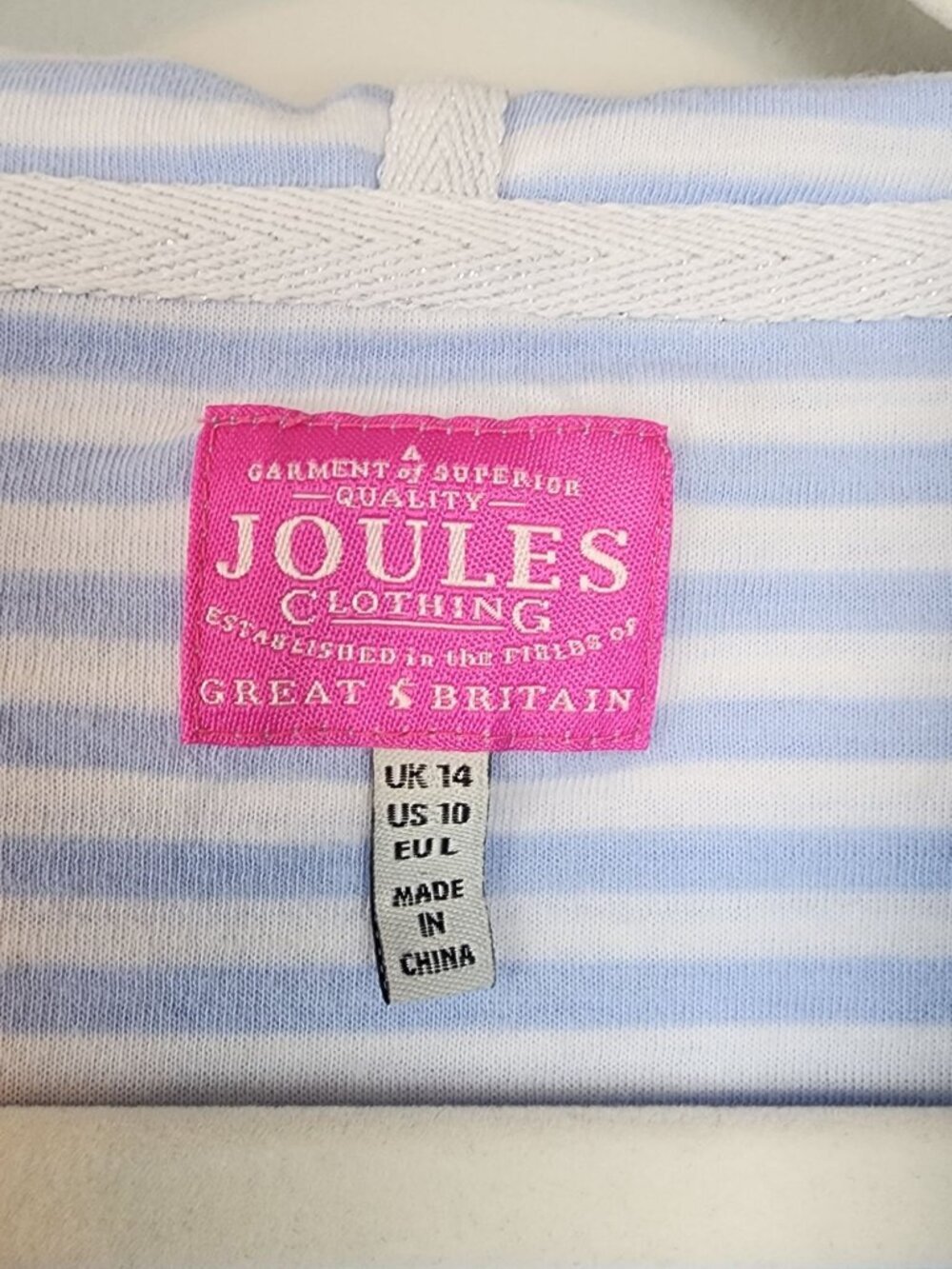 Joules Women Beachside Hoodie Sky Blue Stripe Cotton Blend Size Us 10 View 4